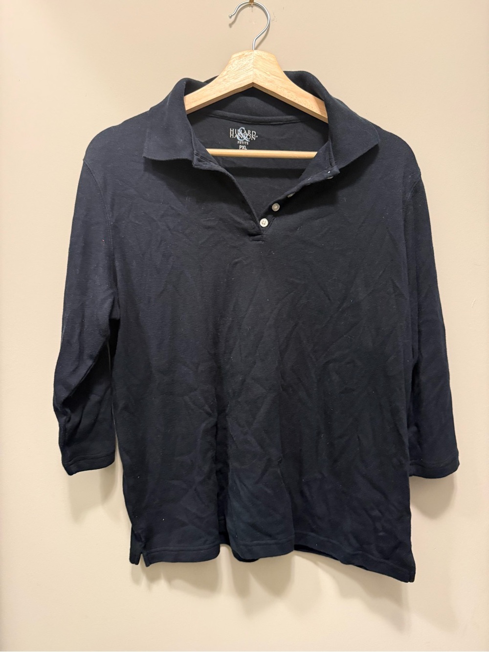 Hillard & Hanson Black 3/4 Sleeve Polo Top